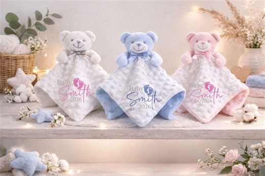 Personalised Pink Blue or White Baby Teddy Comforters – Embroidered Newborn Gift, Soft Plush Baby Shower Present NEW 2026 - Etsy