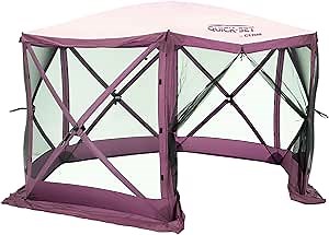 CLAM Pop-Up Screen Tent, 11.5' Outdoor Camping Gazebo, Portable 6-Sided Canopy with Ground Stakes & Carry Bag, Escape, Plum