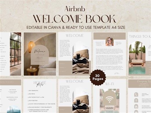 Airbnb Welcome Book Template, Editable Guest Guide, Digital Host Manual, Airbnb Printable Vacation Rental Guide, Canva Design for Hosts - Etsy