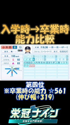 【パワプロ2025 栄冠ナイン】入学時→卒業時能力比較 #パワプロ2025 #栄冠ナイン #shorts