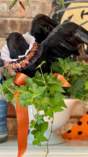 1.9K views · 12 reactions | These crows have seen many Halloweens — so I gave them a little facelift! A bit of glitter, some paint, and a dash of ribbon magic turned them from spooky to spectacular. Proof that even old birds can shine again.  . . #HalloweenDIY #GlitterAndGlow #UpcycledDecor | Amanda Barkley Design Co. | Facebook