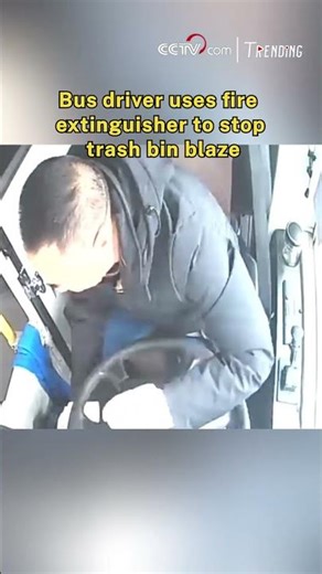 Bus driver uses fire extinguisher to stop trash bin blaze