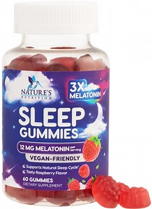 Sleep Gummies for Adults Extra Strength - 12 mg Melatonin Sleep Gummy Supplement, Melatonin Gummy for Occasional Sleep Support Supplement, Vegan, Non-GMO, Gluten Free, Gomitas para Dormir, 60 Gummies