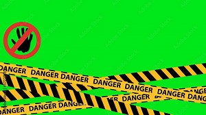 Police hazard line Barricade Tape animation. crime scene tape 4K Animation, criminal trouble, murder problem, in the face of danger line Green Background for Chroma Key Usage