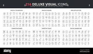 Creative graphic design tools, video games for computer and console, marketing line icon set. Digital technology, web app wireframe development thin black outline symbols vector illustration Stock Vector Image & Art - Alamy