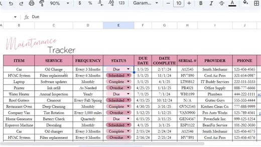 Maintenance Tracker Template, Service Schedule, Machine Maintenance Record, Vehicle Service Tracker, Equipment Tracker Google Spreadsheet - Etsy