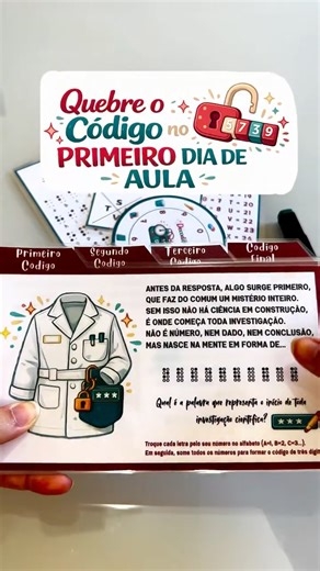 Profª Samara Thainá | Ciências on Instagram: "E se o primeiro dia de aula virasse uma missão? 🔐 Em apenas quinze minutos, seus alunos resolvem enigmas, decifram códigos e liberam o laboratório da história da dinâmica. Tudo acontece dentro da sala, em grupos, com material simples e reutilizável. Quer aplicar na sua turma? O material em PDF está na minha lojinha, acesse o link da minha bio ou comente ‘EU QUERO’ que eu te envio no direct. E aproveite: 20% de desconto especial de Volta às Aulas com