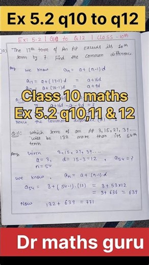 Ex 5.2 q10 to q12 solution class 10 #class10 #maths #shorts | ex 5.2 solution