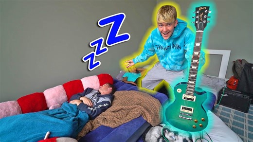 Electric guitar wake-up revenge prank goes off