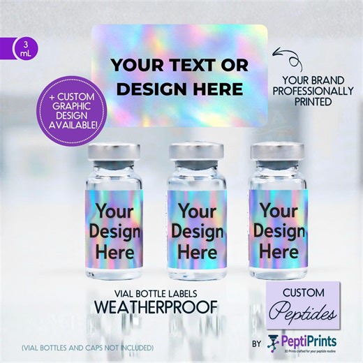 Custom Peptide Vial Labels Printed • Design Service Available • 3ml Weatherproof, Smudge-proof Stickers • Holographic Clinic & Brand Label - Etsy