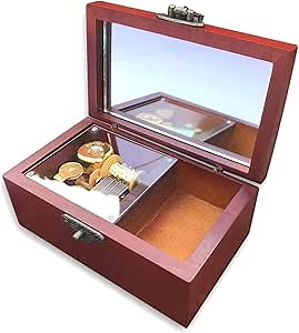 BinkeGG Brown Antiqued Lock Wooden Music Box Jewelry Box with Sankyo Musical Movement Tune: Can't Help Falling in Love