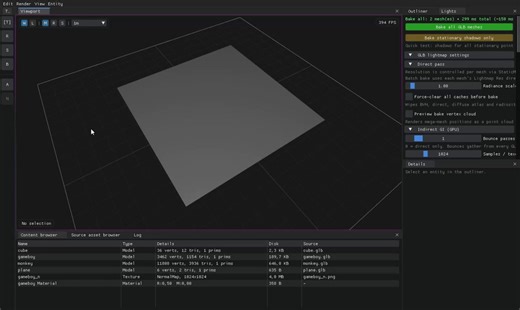 Wanted to see what LLMs are capable of and built a game engine with it. I'm actually quite a bit shocked. Plenty of features already but here's one of my current fav: radiosity lightmapper + spherical harmonics for dynamic object ( and 'fixes' normal maps for static objects ) #gamedev Some other features: C#, Jolt Physics, Forward+ renderer with crisp MSAA, 128 shadowed lights (cached stationary shadows with invalidation rules ), CSG Builder ( Manifold ) etc..