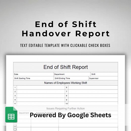 Staff Shift Handover Report - Employee End of Shift Notes - Work Shift Communication Log - Google Sheets Business Template - Etsy