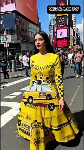 NYC Taxi Cab Skirt | Times Square Street Fashion Runway 4K