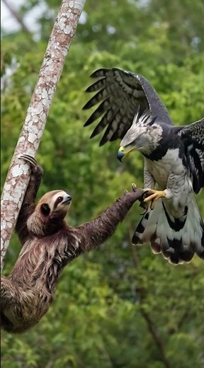 Sloth V's Young Harpy Eagle - Sloth Fights Back #viral #animals #youtubeshorts