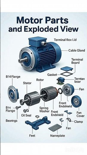Motor Parts and Exploded view ⚡👨‍🔧💀🪛#motorparts #electrician #connection