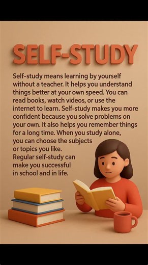 Learn English on Instagram: "📘 Self-Study: The Power of Learning by Yourself 🌟 When you study on your own, you take full control of your learning journey. You decide what to learn, how to learn, and how fast to go. It builds discipline, focus, and real understanding. You don’t wait for someone to teach you — you find your own way. Every time you read a book, watch an educational video, or solve a problem by yourself, you become stronger and smarter. 💪 Self-study isn’t just about getting good 