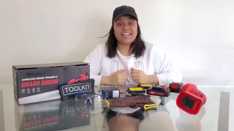 Cordless Hedge Trimmer with Battery (2Pack) and Charger, 2 in 1 Handheld Small Electric Bush Trimmers/Grass Cutter Yard Tool for Shrub/Tree/Lawn, Rechargeable Battery Powered Hedge Clipper for Garden