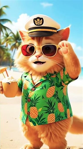 cat pust on a captain's hat ned dives a salute