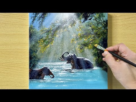 How to paint Elephants playing in the water / Acrylic Painting / STEP by STEP #290