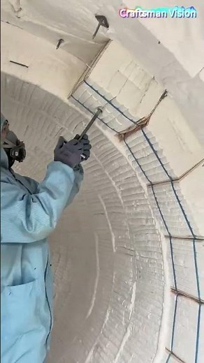 Steel converter lining insulation construction: Installing ceramic fiber insulation cotton