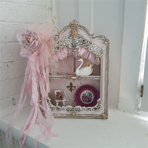 13"h Small Wooden Wall Shelf Wall Cubby Curio Rack Figurines Display Wall Mount Display Shelves Pink Distressed Hand Painted Home Decor - Etsy