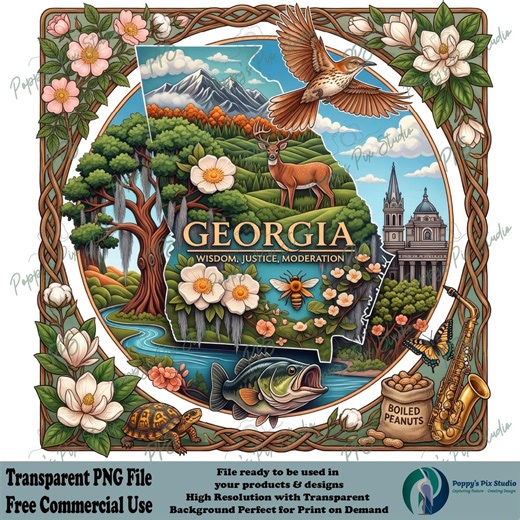 Georgia PNG | State Design With Motto | Transparent POD File | Illustration - Etsy
