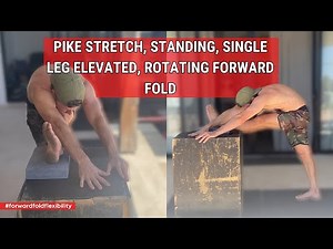 Pike Stretch, Standing, Single Leg Elevated, Rotating Forward Fold
