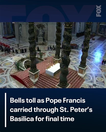 FINAL PROCESSION: Pallbearers lift the coffin of Pope Francis to carry him through the St. Peter’s Basilica for the final time before being laid to rest. | FOX 29