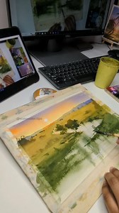 9.9K views · 59 reactions | Dive into the serenity of a watercolor sunset with me! This timelapse captures the magic of blending hues and watching a landscape come to life. What colors speak to you most in a sunset? And if you could paint any landscape, where would it be? Let's chat in the comments! ✨ #WatercolorSunset #LandscapePainting #ArtTimelapse #CreativeProcess #OnlineArtSession | Watercolor.Tips | Facebook
