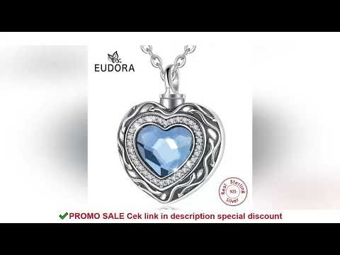 Eudora Sterling Silver Heart Locket Heart cremation memorial ashes urn Blue Crystal birthstone neckl