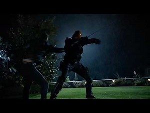 Arrow 5x08 Sara, Thea, Ray, Oliver vs Deathstroke, Damien Darhk, Merlyn - Crossover - Fight Scene
