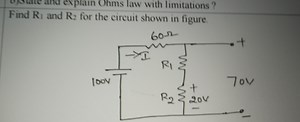 Find the values of resistors R1 and R2 in the circuit shown bel... | Filo