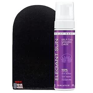 Self Tanner Mousse with Mitt, Violet Dark, Fake Tan Sunless Foam, Flawless Purple Sunless Tanner, Vegan Sunless Tanning Foam, Color Correcting, Paraben free by Elegant Sun