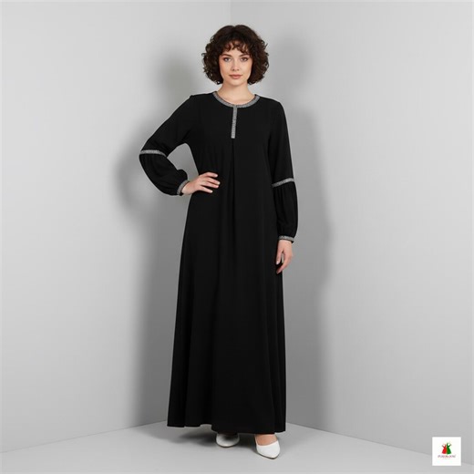 Modest Maxi Dress | Long Sleeve A-line Gown With Elegant Trim Detail | Minimal Classic Evening | Formal Occasion Dress for Women - Etsy