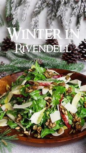 Winter in Rivendell✨❄️Spiced Pear, Endive and Arugula Salad🍐Beneath starlight and the frosty air, a dusting of shimmering snow settles over Rivendell. Even in the quiet cold evenings, the elves gather around their tables for food that feels bright, magical and nourishing. In this winter salad, crisp greens are paired with sweet pears, warm spices and candied pumpkin seeds for a sweet crunch. A light yet satisfying dish fit for an Elven winter feast! FULL RECIPE IN PROFILE✨❄️ #lotr #rivendell #m