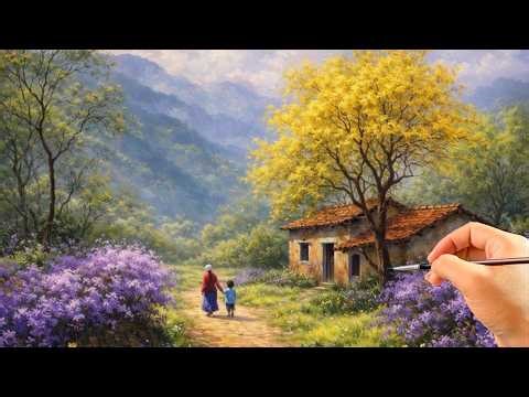 🎨 How to Paint a Serene Village Path & Old House | Relaxing Acrylic Landscape | #050