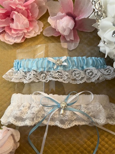 Beautiful Bridal Garter Set With Embroidered Lace, Pearls, Crystals and the “something Blue.” One to Throw and One to Keep!! - Etsy