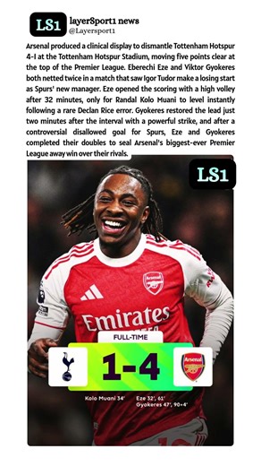 Tottenham 1 4 Arsenal Gunners Smash Spurs in Derby Demolition to Reclaim Title Momentum 🔴