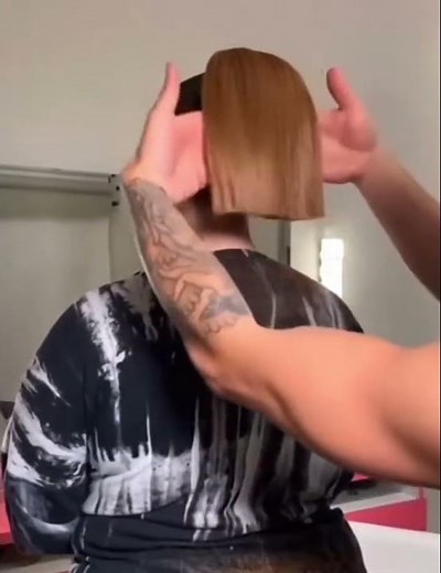 Woman gets her long brown ponytail chopped short with Clippers 💈 #hairstyle #longhair #ponytail