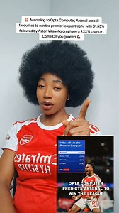 20K views · 1.5K reactions |  According to Opta Computer, Arsenal are still favourites to win the premier league trophy with 81.53% followed by Aston Villa who only have a 9.22% chance . Come On you gunners . #leedsvsarsenal #leedsfc #arsenalfans❤️懶⚽ | Felinwa | Facebook