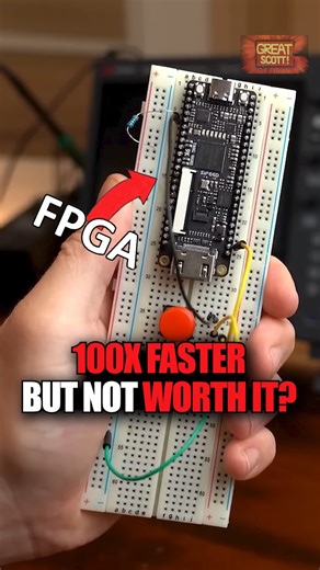 GreatScott! on Instagram: "100x Faster…But Not Worth It?! #diy #fpga #microcontroller #arduino #esp #electronics #engineering"