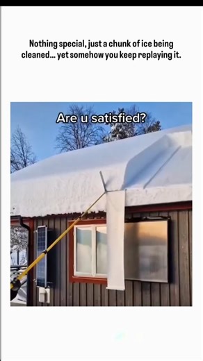 inavinate01 on Instagram: "This post showcases a 14-second video of methodical snow removal from a cabin roof using a yellow pole with an attached tarp, creating large sliding snow slabs that deliver intense visual satisfaction akin to ASMR content. Posted on January 26, 2026, it quickly amassed 370,000 views and 725 replies, reflecting winter enthusiasts' fascination with the depicted extreme snow depth, estimated at over 2 feet based on visual scale. User reactions blend awe ("so thick!") and 