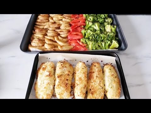 Recette de Poisson pané maison facile et délicieuse sans friture accompagnée de légumes au four.