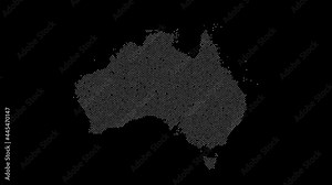Australia map from particles, dots. Digital silhouette. Abstract animation background.