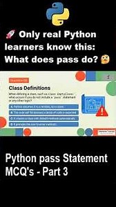 Python MCQ Lecture 11 - Quiz Part 3 - Python pass Statement | DVT101