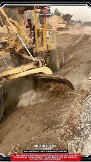 Grader machine shaping 25 cm depth During roadside drainage work