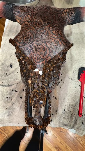A little look into how the art is created!!! 😍 #longhorn #westerndecor #cowskull #cowskullart #embossedleather | Classy Cattle Co.