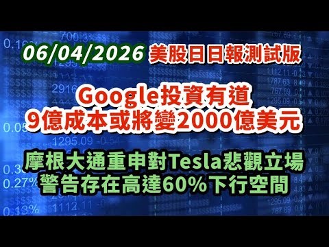 美股.Google投資有道9億成本或將變2000億美元｜摩根大通重申對Tesla 悲觀立場 警告存在高達60%下行空間｜SpaceX｜微軟月底定去向｜伊朗明日死線｜美股日日報｜