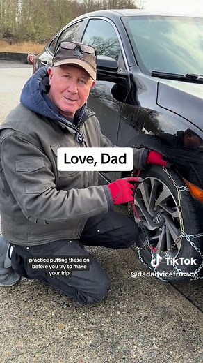 Save for when you need it (you will someday). How to put tire chains on. Love, Dad #WinterDriving #SnowDriving #Howtodriveinthesnow